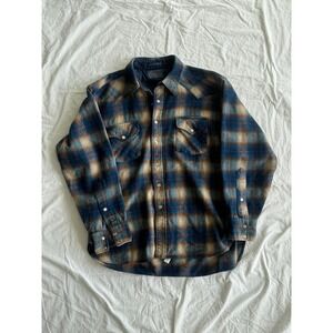 1960s Pendleton Western Wear Wool Flannel Shadow Plaid Pearl Snap XL